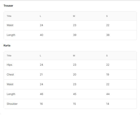 Luxury Embroidered Viscose BT6573 Size Chart