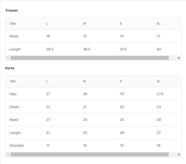 Embroidered Khaddar BT6565-LFZ Size Chart