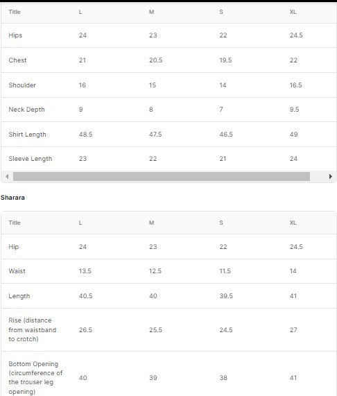 Embroidered Net BT6542-CRM Size Chart