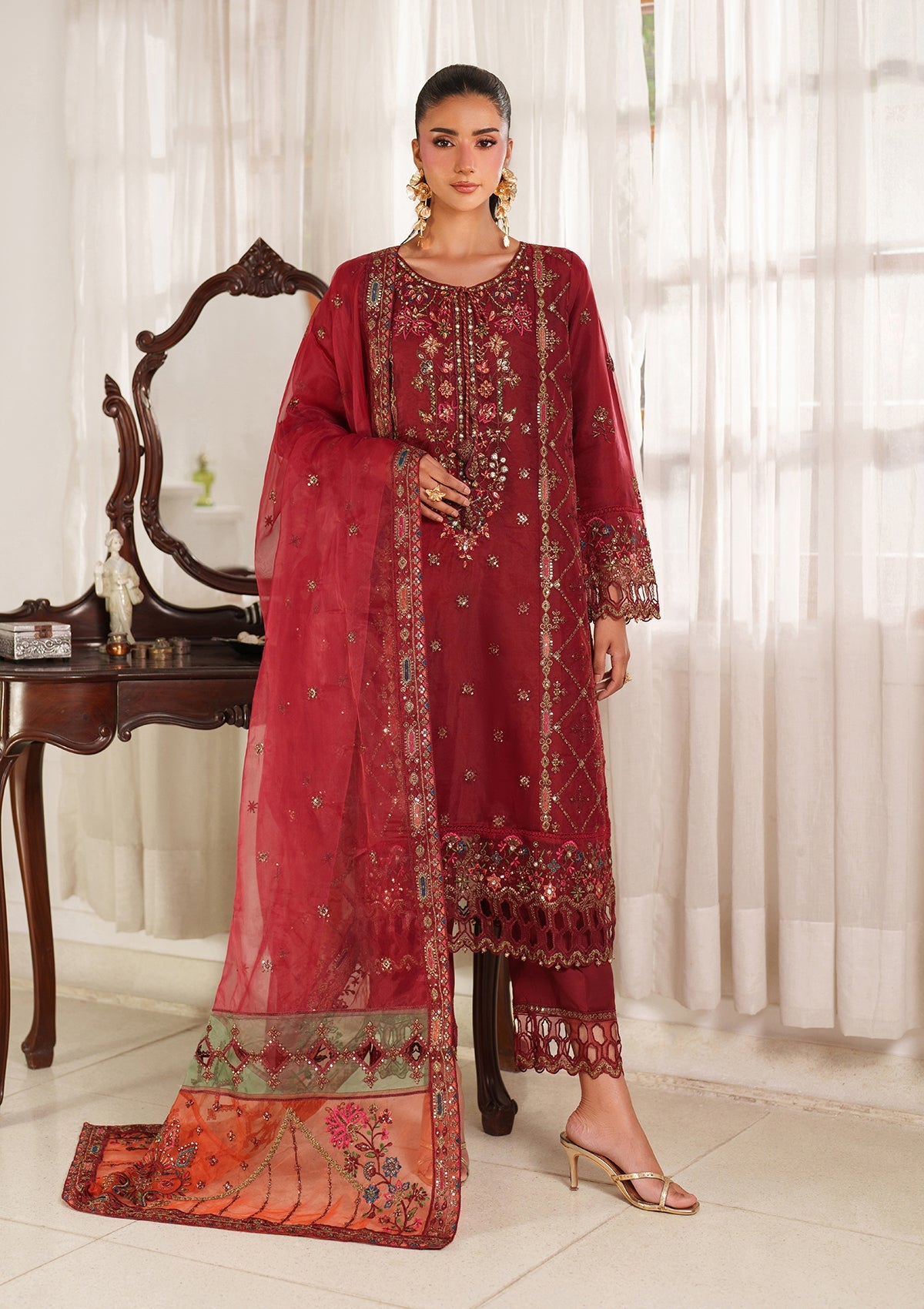 Embroidered Organza BT6559-MRN Bin Tayyab