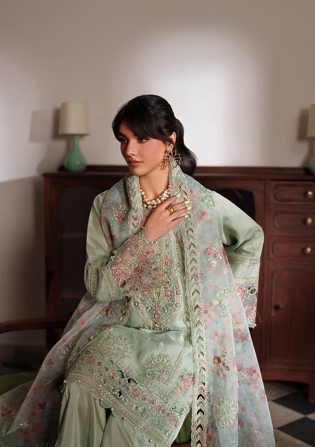 Embroidered Organza BT6558-MNT Bin Tayyab