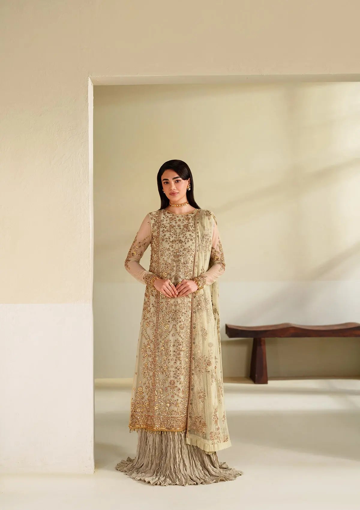 Embroidered Net BT6542-CRM Bin Tayyab