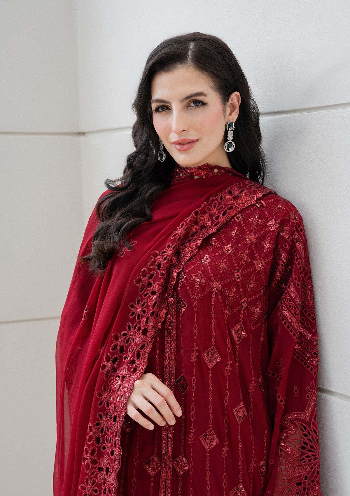 Embroidered Chiffon BT006981-MRN