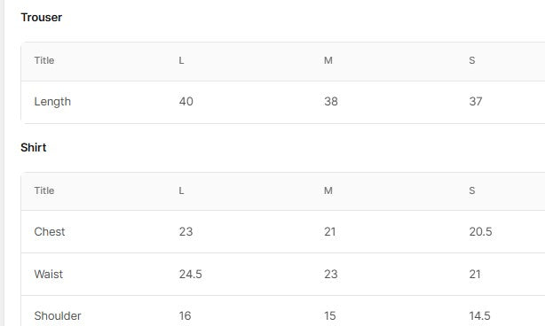 Printed Lawn (BT-04-5042 -BT-FS5416-LIL) Size Chart