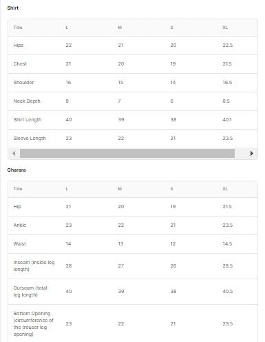 Embroidered Chiffon (BT6528-BLU-UN6491-BLU) Size Chart