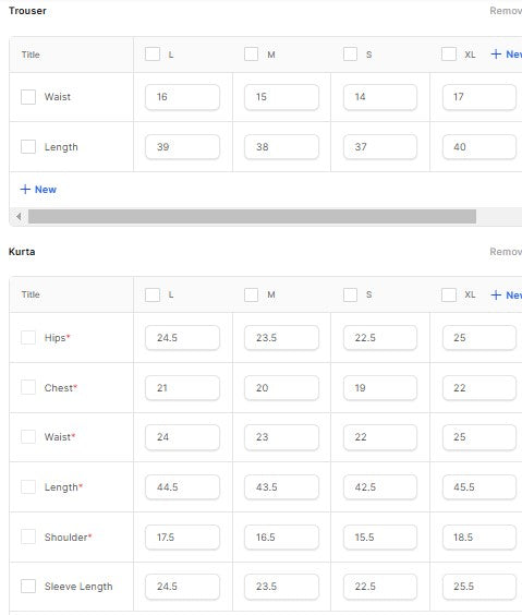Printed Linen BT6545-MRN Size Chart